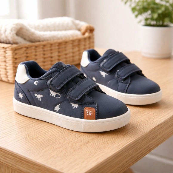 Other - Kids Boys Navy Dinosaur Print Sneakers EU 34 US 2.5 Hook Loop Low Top Shoes